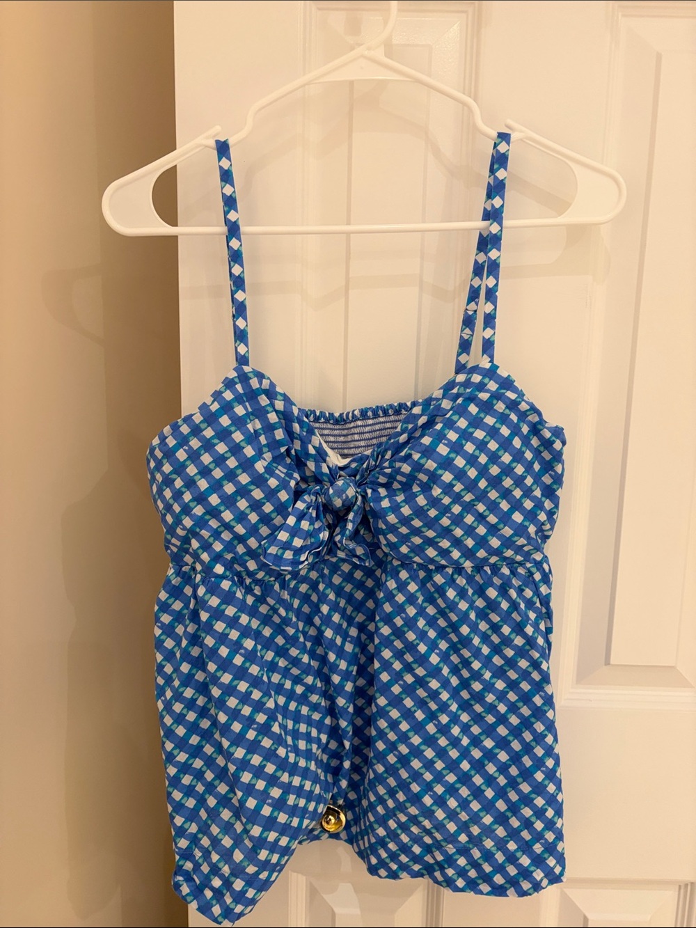 Lilly Pulitzer Blue & White Gingham Tie-Front Camisole